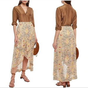 Ba&sh jupe hall floral satin asymmetrical midi skirt